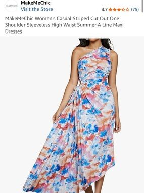 MakeMeChic One-Shoulder Floral Maxi Dress in Blue & Coral Wash